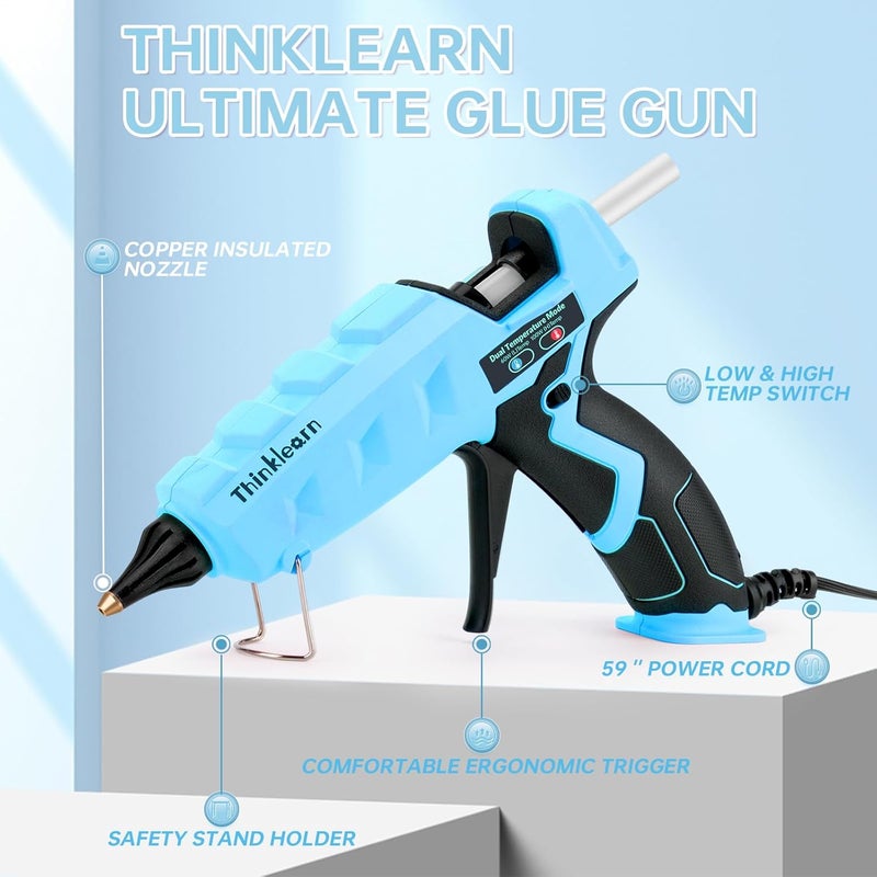 ThinkLearn 60/100W Dual Power Hot Glue Gun Kit with 15 Glue Sticks (7/16"), Heavy Duty Large Glue Gun for Crafts, DIY, Home Repairs - Blue - Image 3